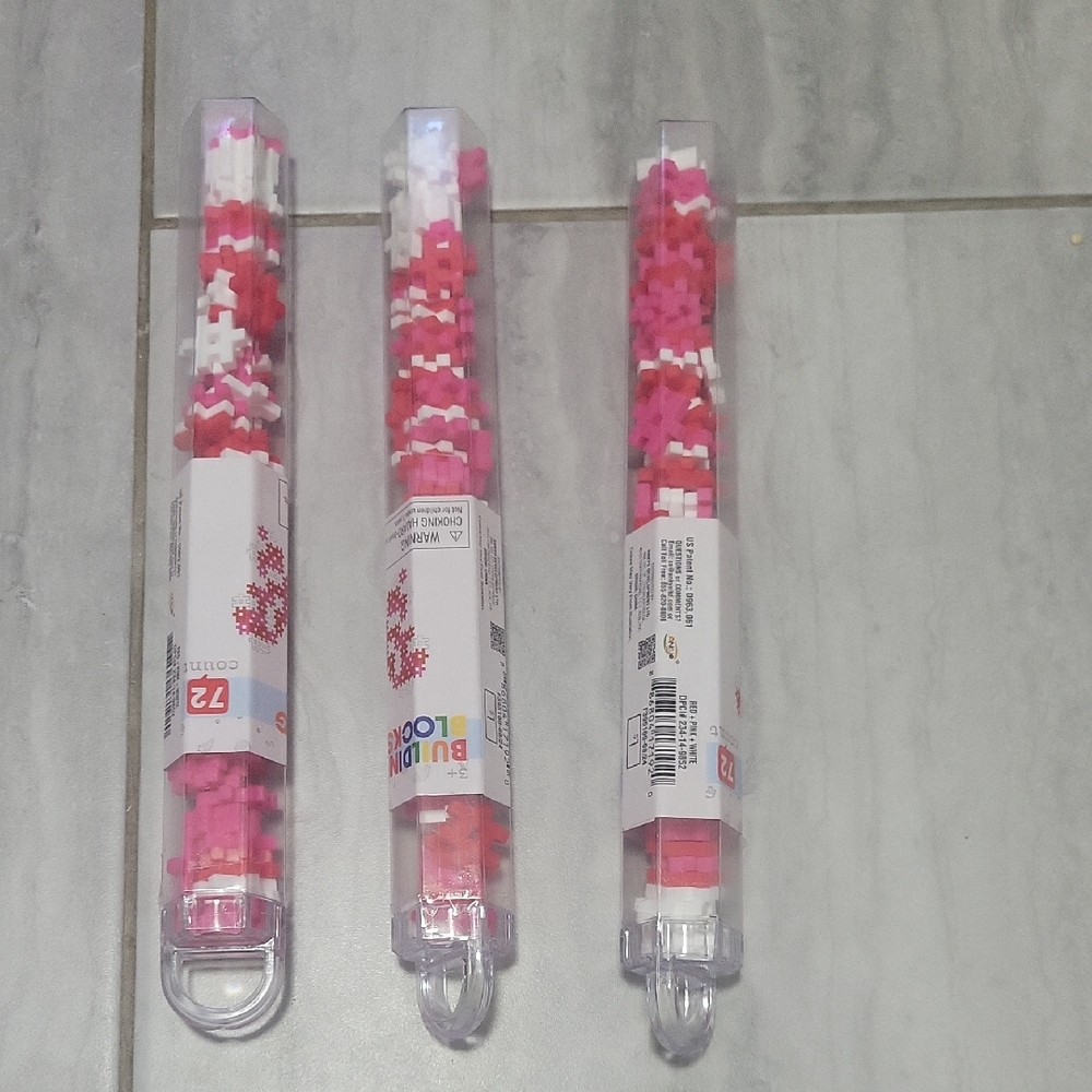 (3) Sets Of Ankyo Hash Tag  of Building Blocks Tube - Pink, White, Red 72 Count
